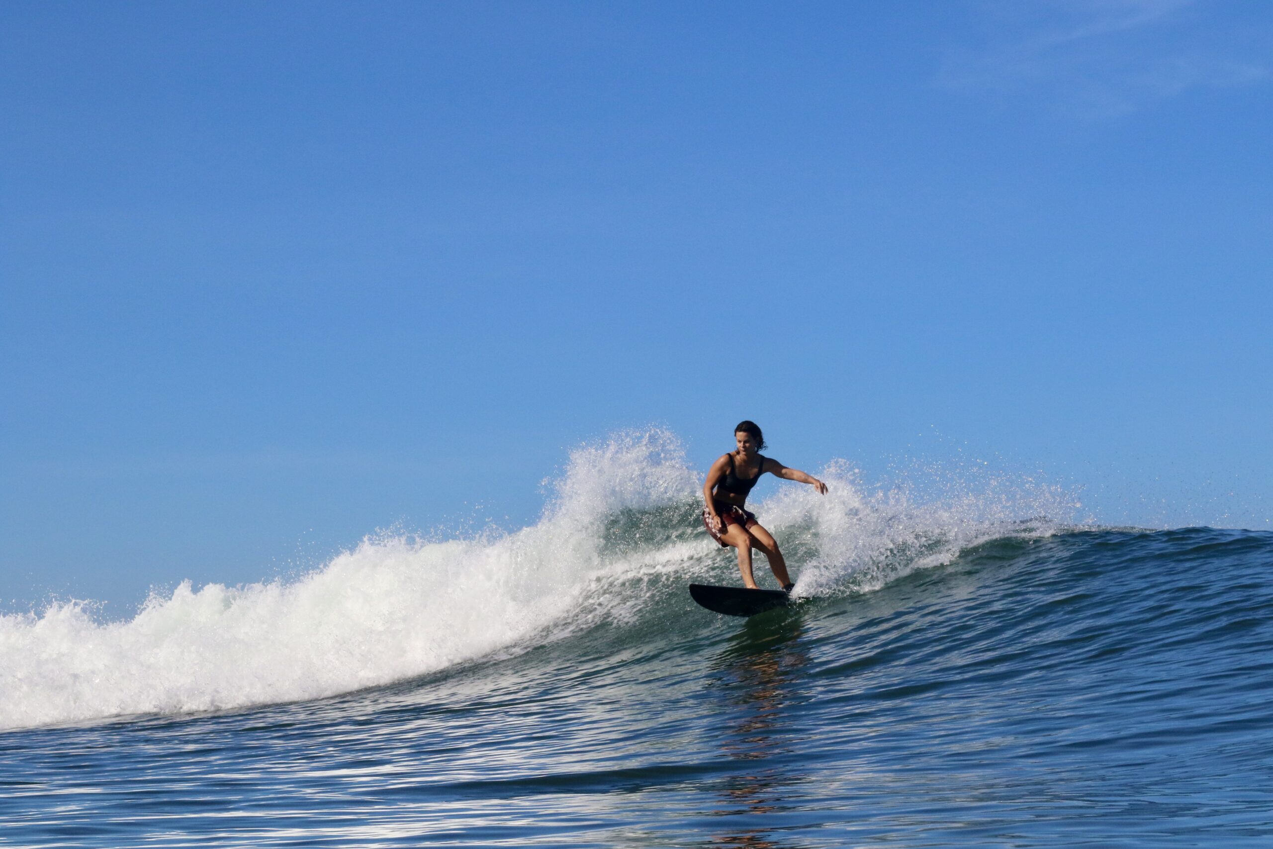 Surfer riding a clean open wave on a sunny day