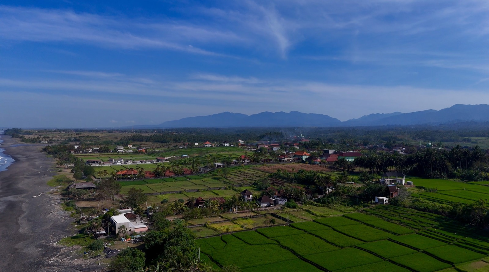 Aerial view of the Medewi point break in West Bali